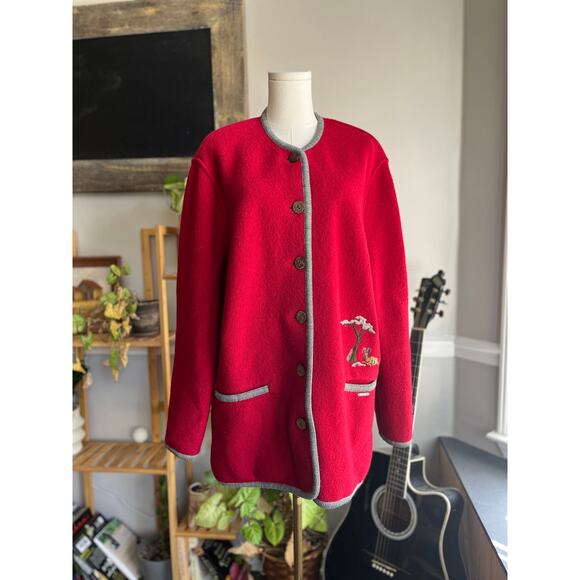 Vintage Y2K Geiger Collections Red and Gray Wool Goat Coat Size XL - Picture 2 of 8